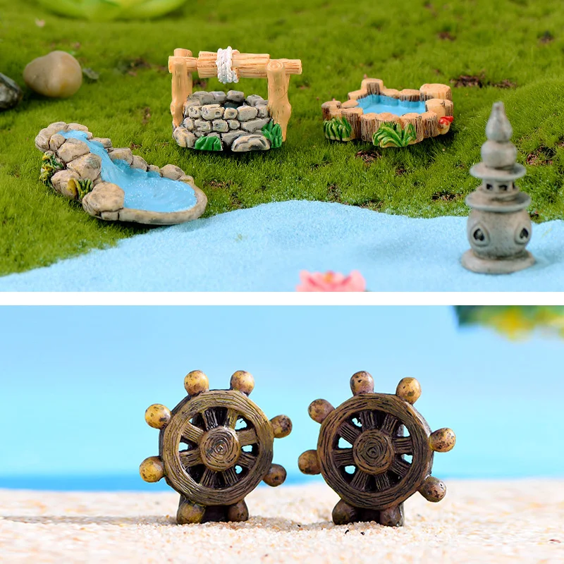 Japanese Resin Pond Tower House Miniature Fairy Garden Decor - Image 3