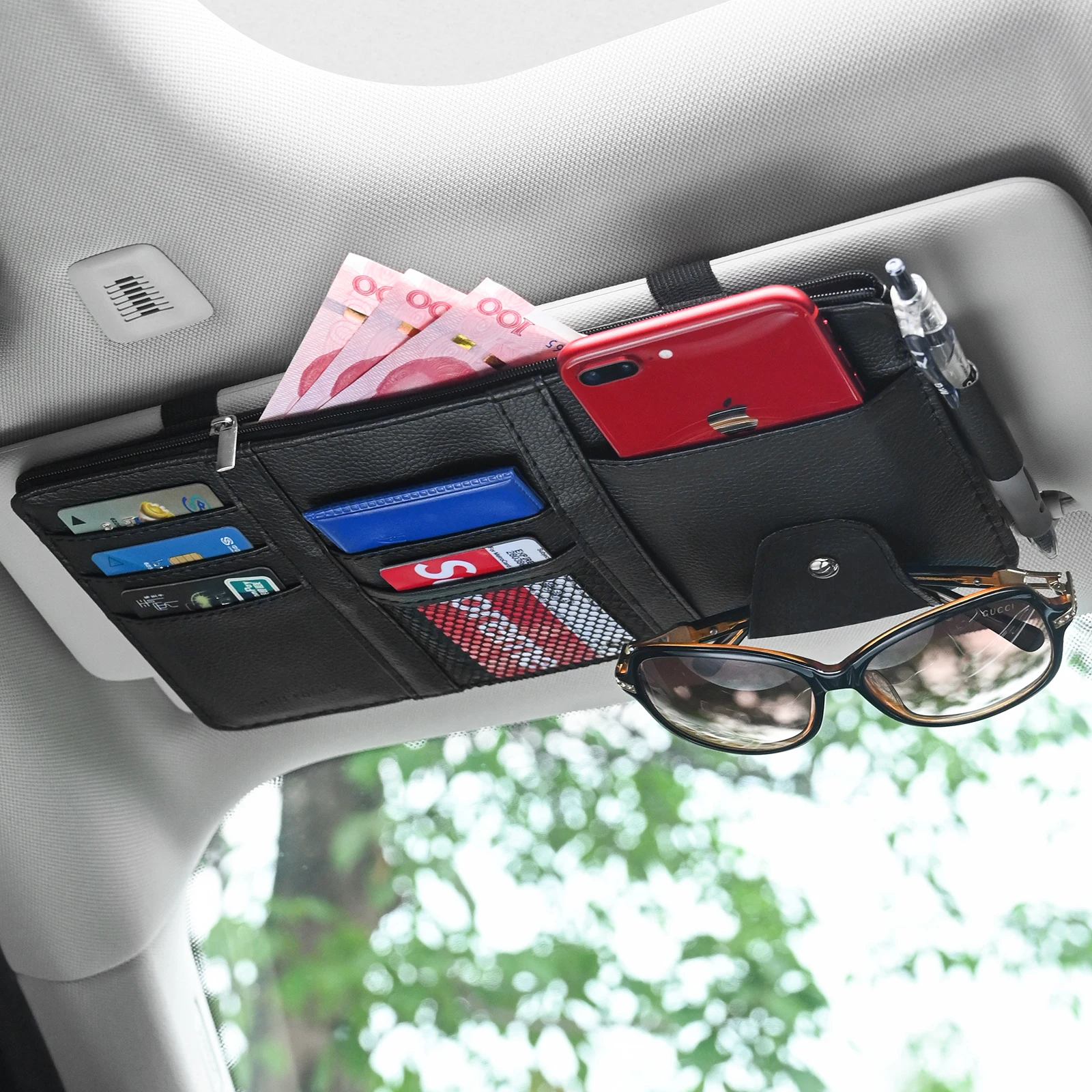 Car Sun Visor Organizer Business Card Holder Glasses Case