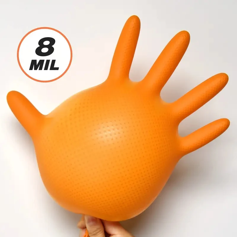 Heavy Duty Orange Nitrile 8Mil Disposable Work Gloves - Image 4