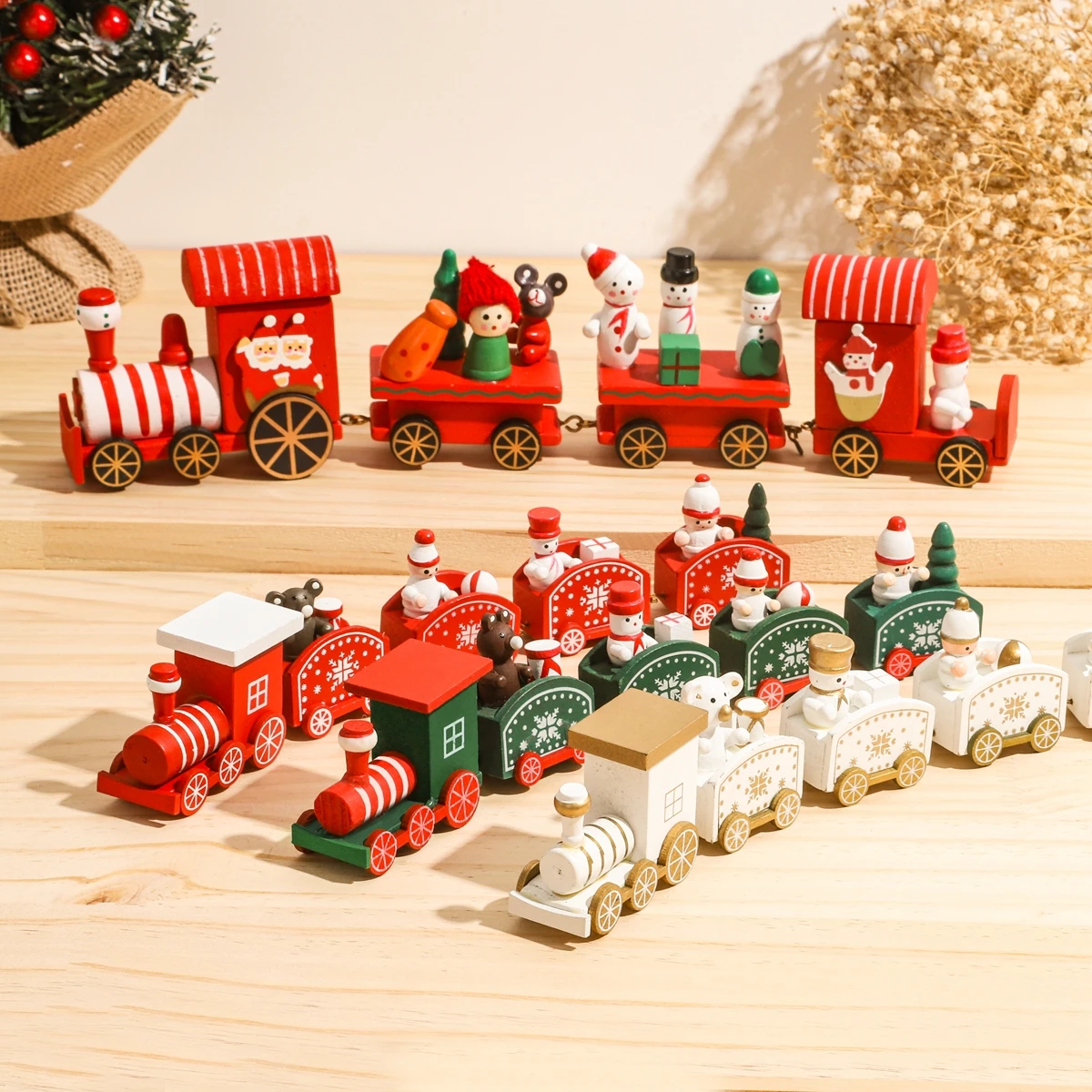Christmas Train Ornament Wooden Plastic Home Decor Gifts