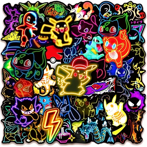 Anime Neon Pokemon Stickers Waterproof Cute Decals for Kids