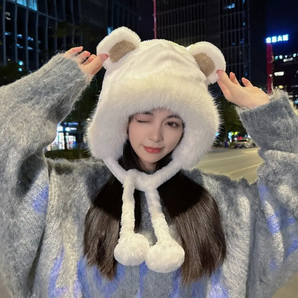Wool Winter Bucket Hat with Bear Ears for Women