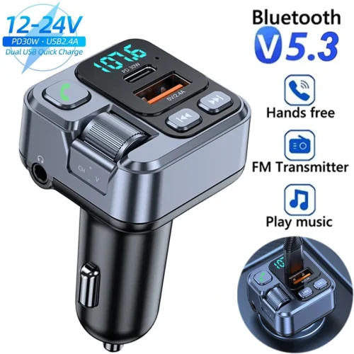 Bluetooth Car Receiver PD30W Fast Charging AUX FM Transmitter