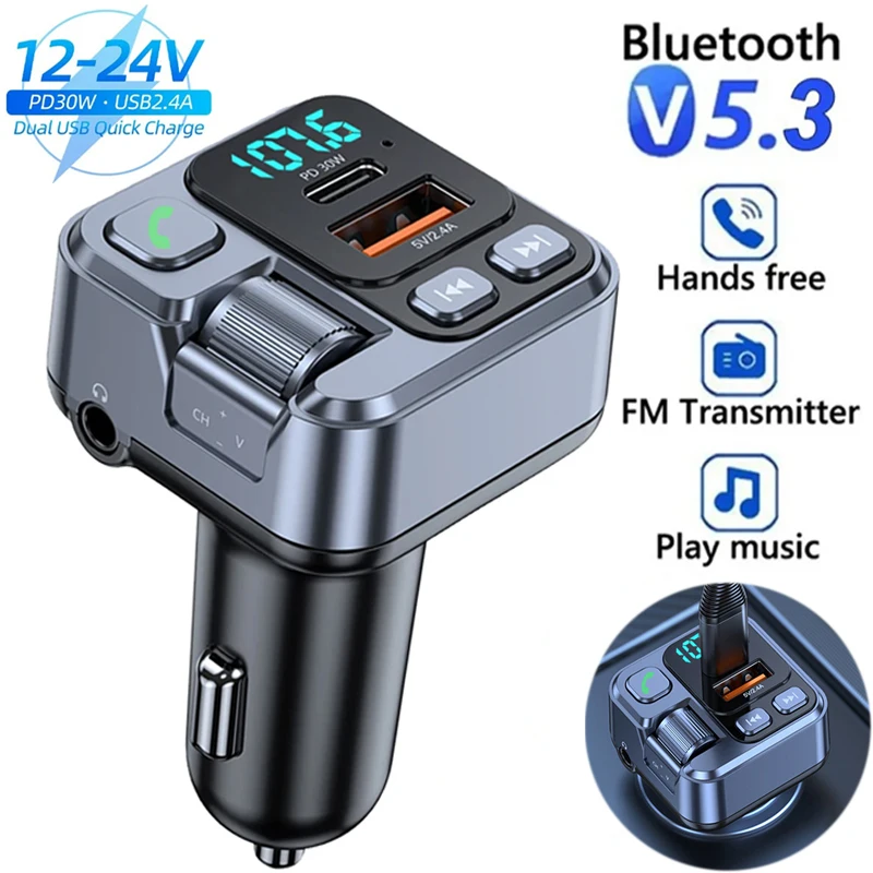 Bluetooth Car Receiver PD30W Fast Charging AUX FM Transmitter
