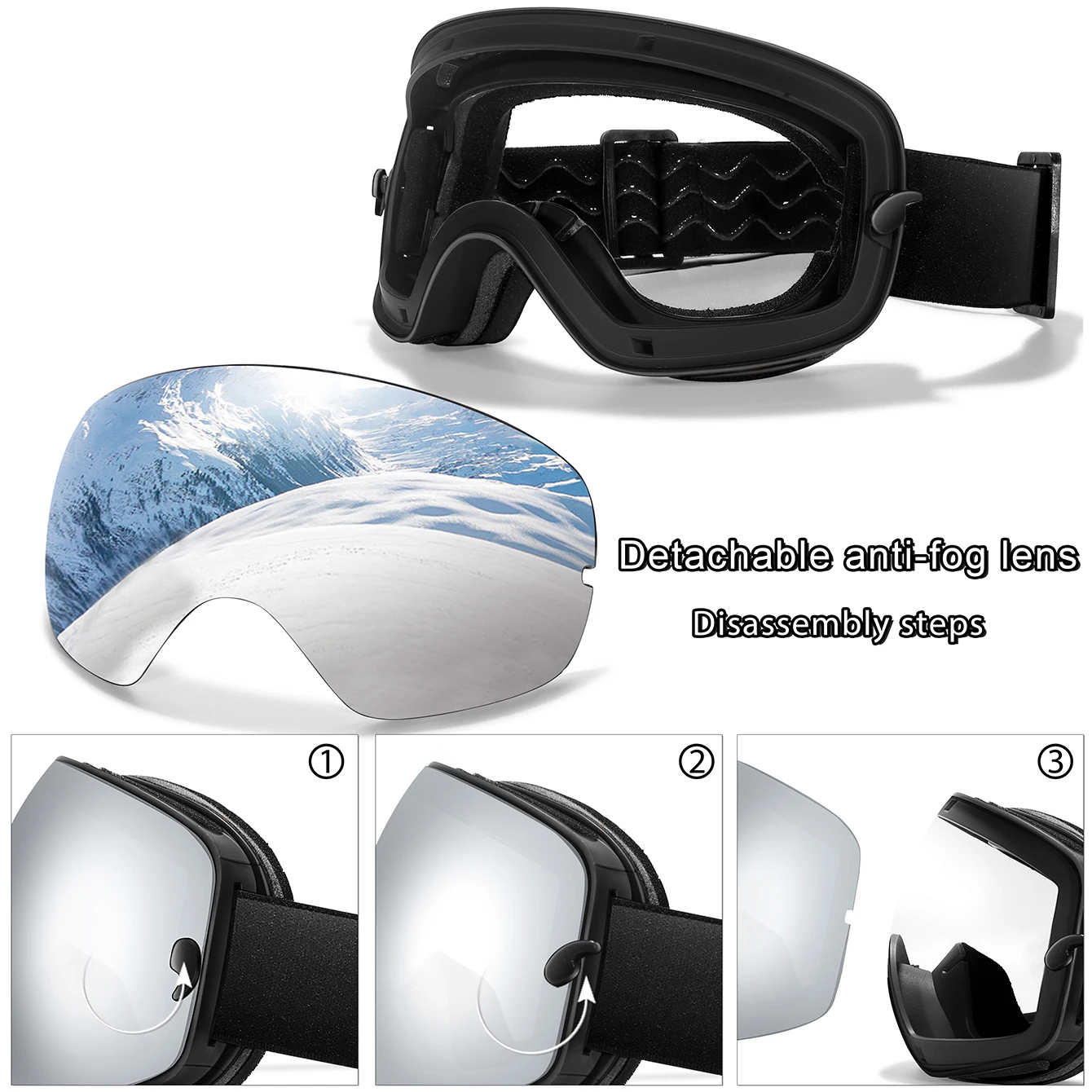 UV400 Anti-Fog Ski Goggles Polycarbonate Lens for Men Women - Image 5