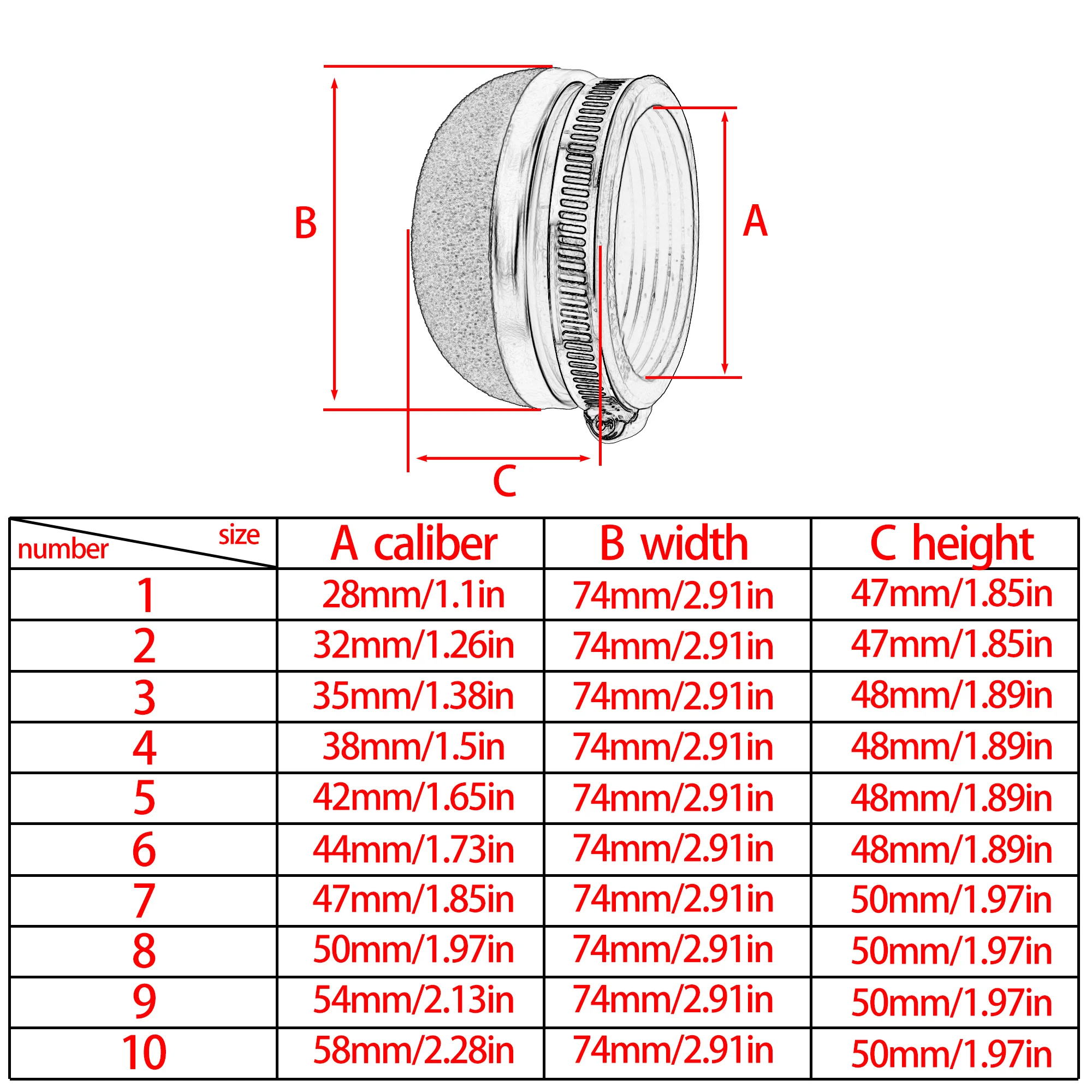 Universal High Flow Motorcycle Air Filter 28-58MM 2 Stroke - Image 6