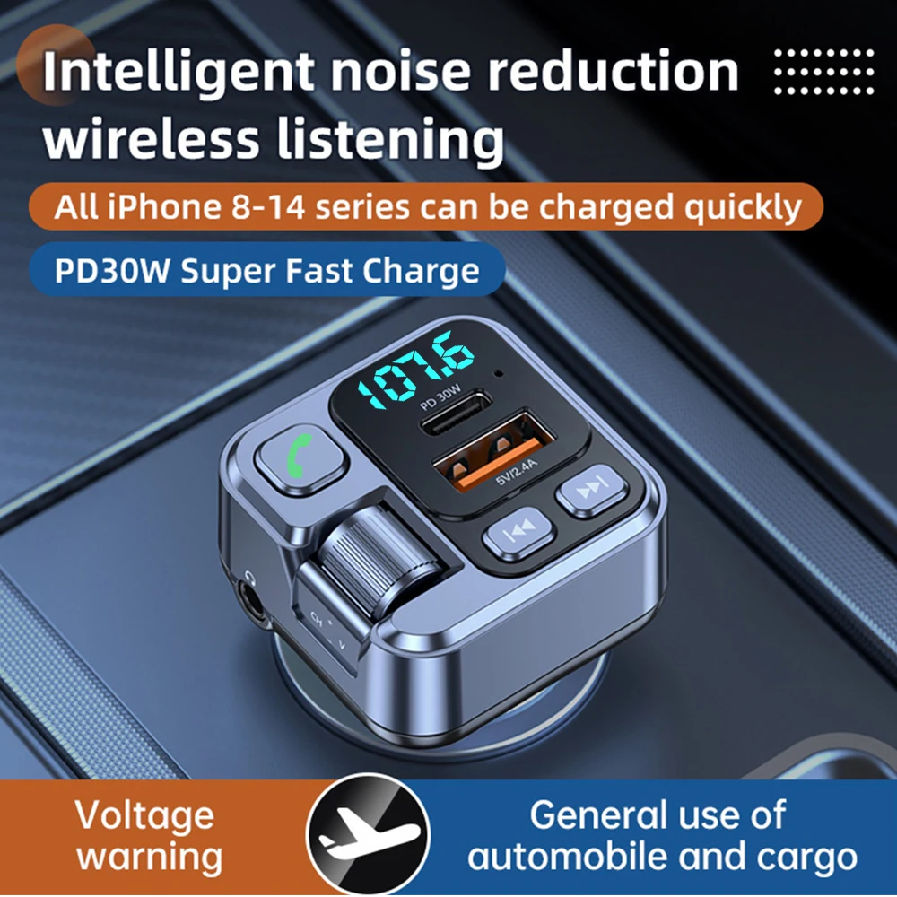 Bluetooth Car Receiver PD30W Fast Charging AUX FM Transmitter - Image 5