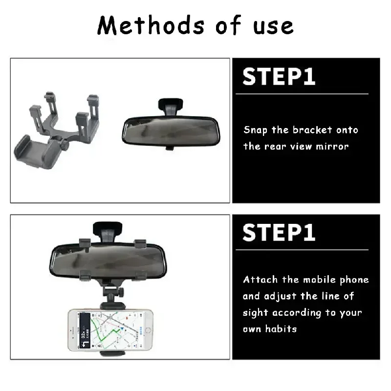 Foldable Rearview Mirror Car Phone Holder GPS Navigation Mount - Image 5