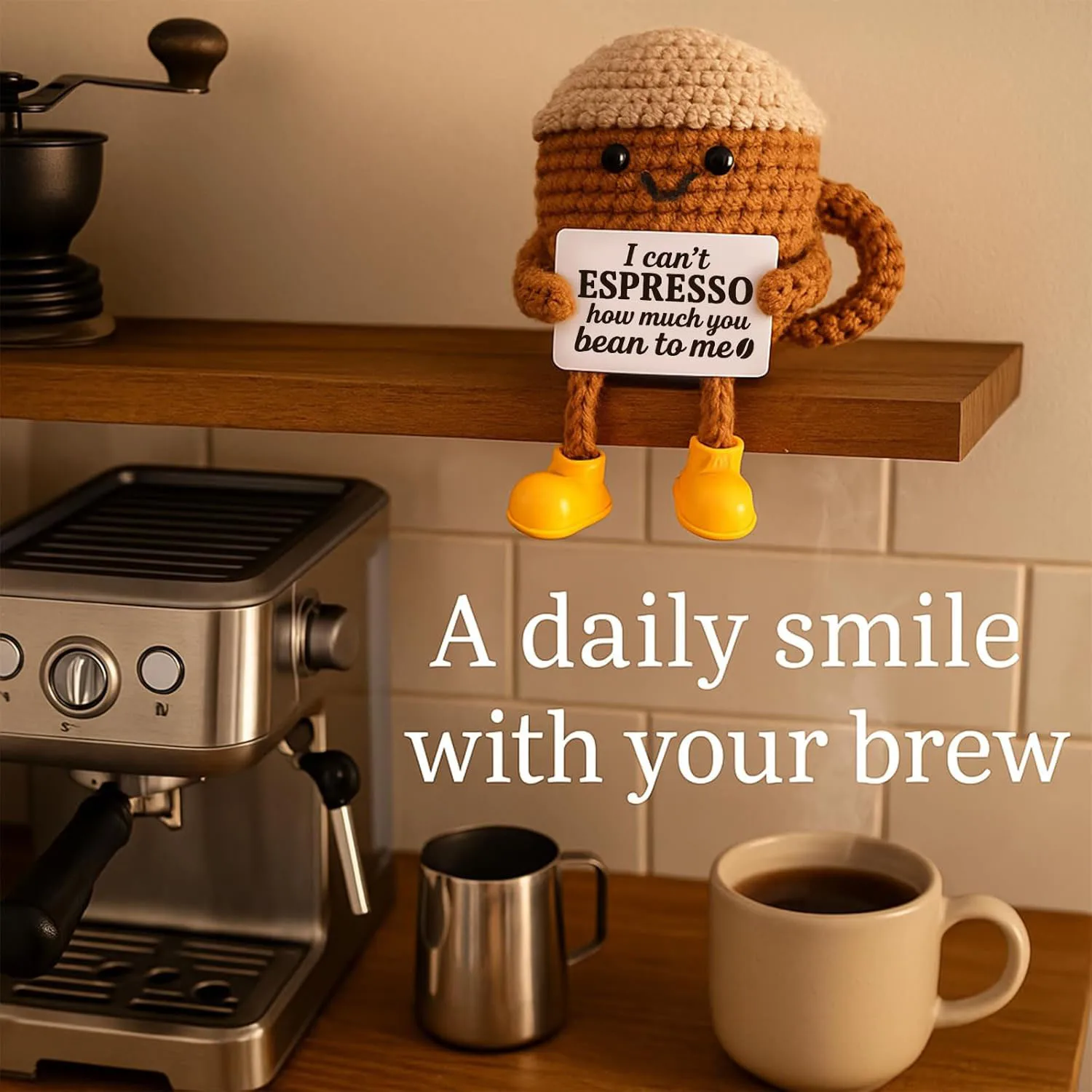 Handmade Crochet Emotional Support Coffee Doll Home Decor - Image 5