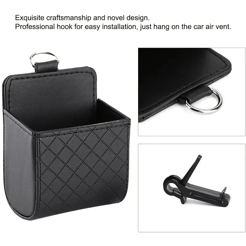 Leather Car Air Vent Organizer Box Phone Holder Storage Solution - Image 3