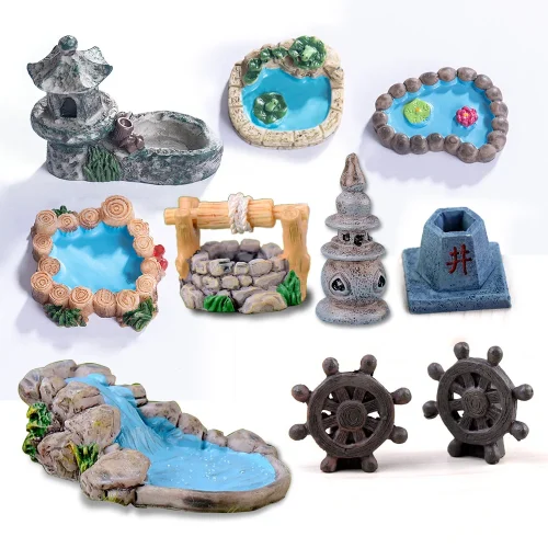 Japanese Resin Pond Tower House Miniature Fairy Garden Decor