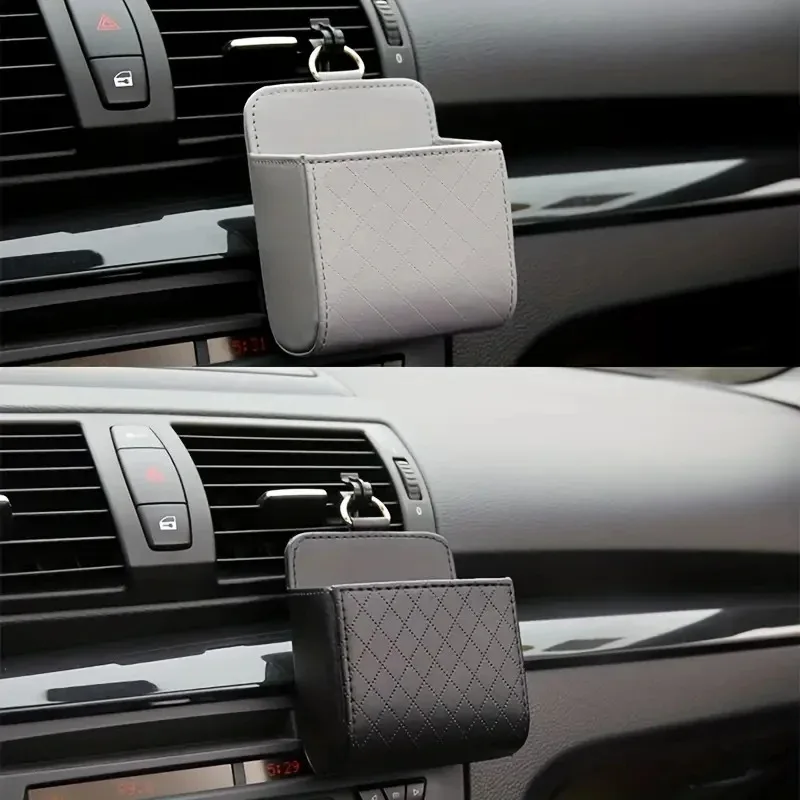 Leather Car Air Vent Organizer Box Phone Holder Storage Solution - Image 5