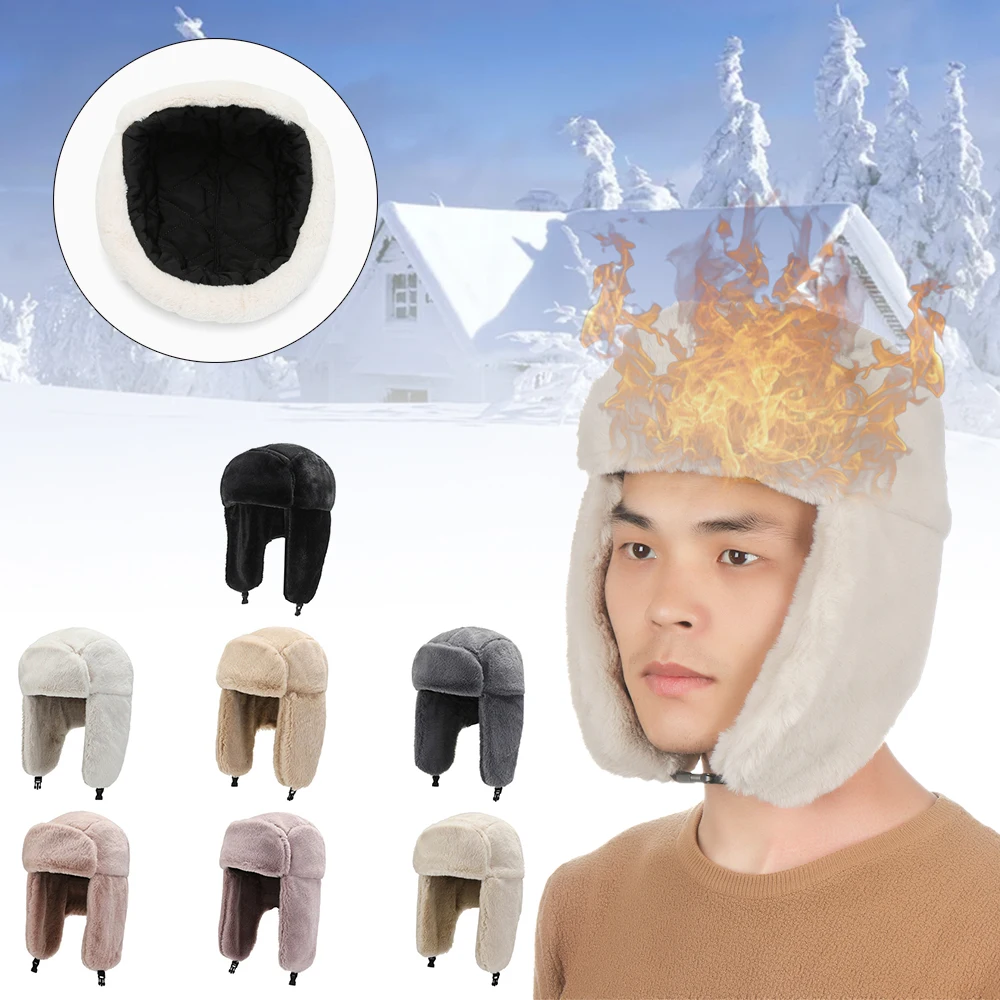 Thick Plush Ushanka Bomber Hat for Winter Skiing Outdoor - Image 3