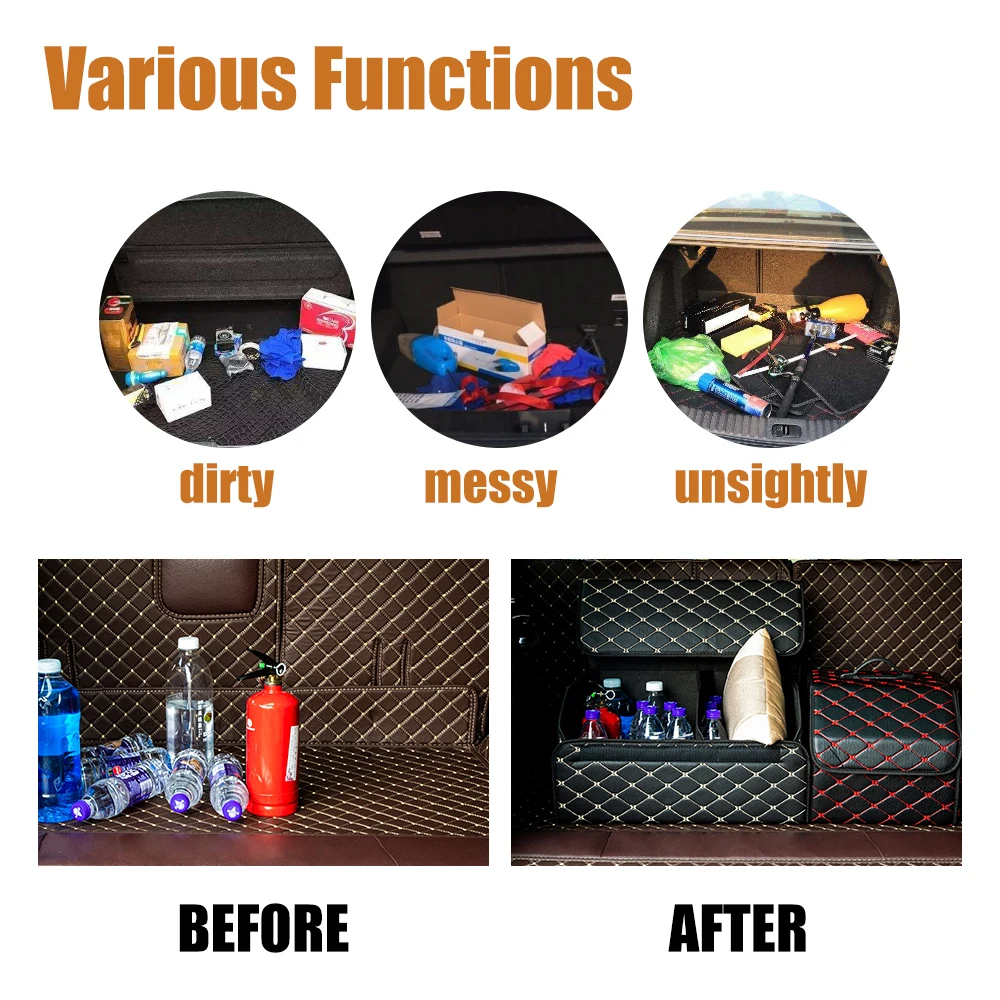 Large Capacity PU Leather Car Trunk Organizer Storage Bag - Image 4