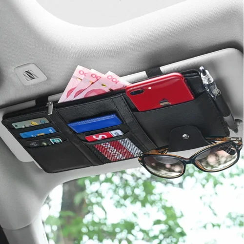 PU Car Sun Visor Organizer Business Card CD DVD Storage