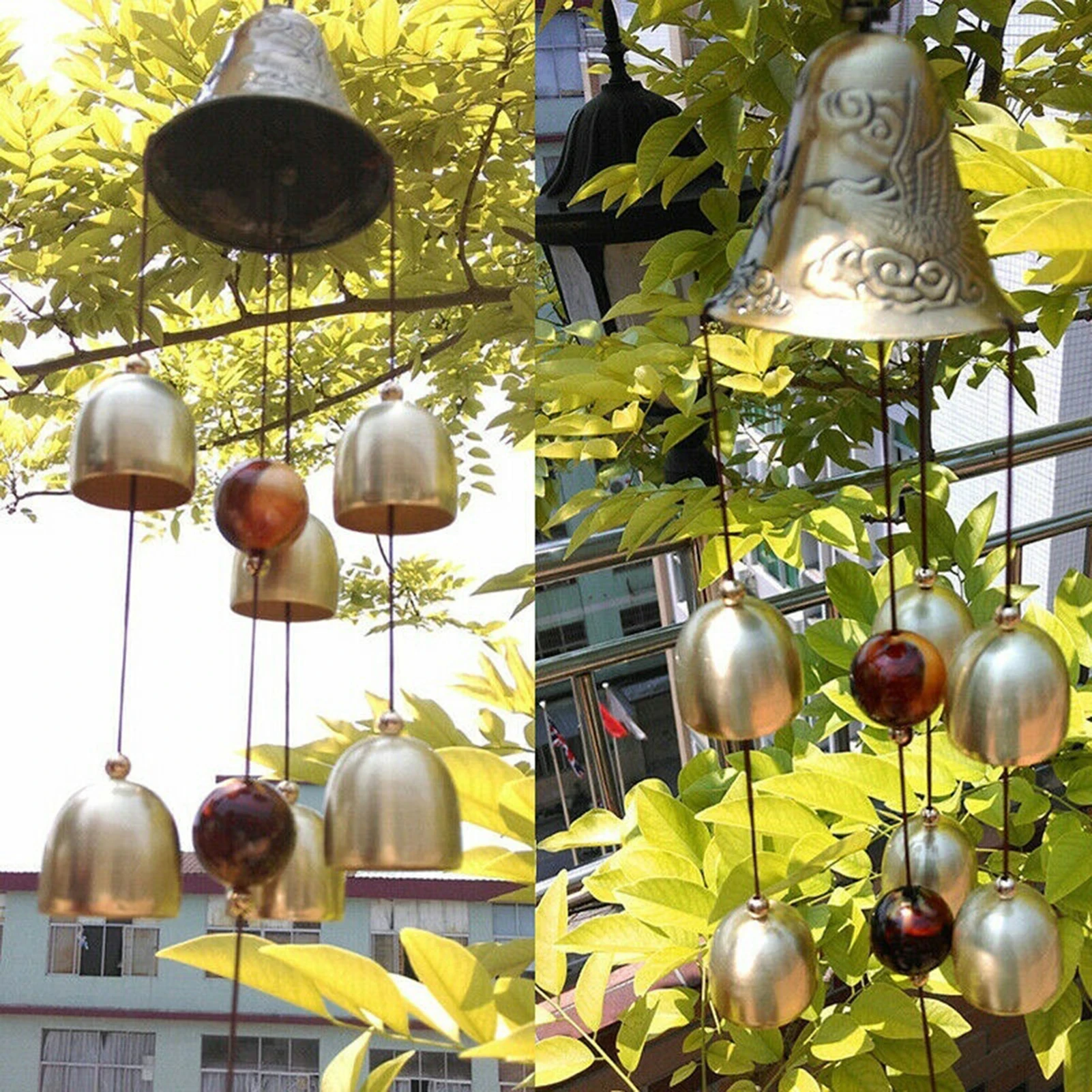 Copper Metal Wind Chimes 6 Bells Outdoor Garden Decor - Image 2