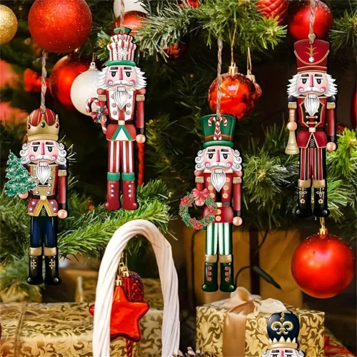 12pcs Wooden Nutcracker Soldier Christmas Tree Ornaments