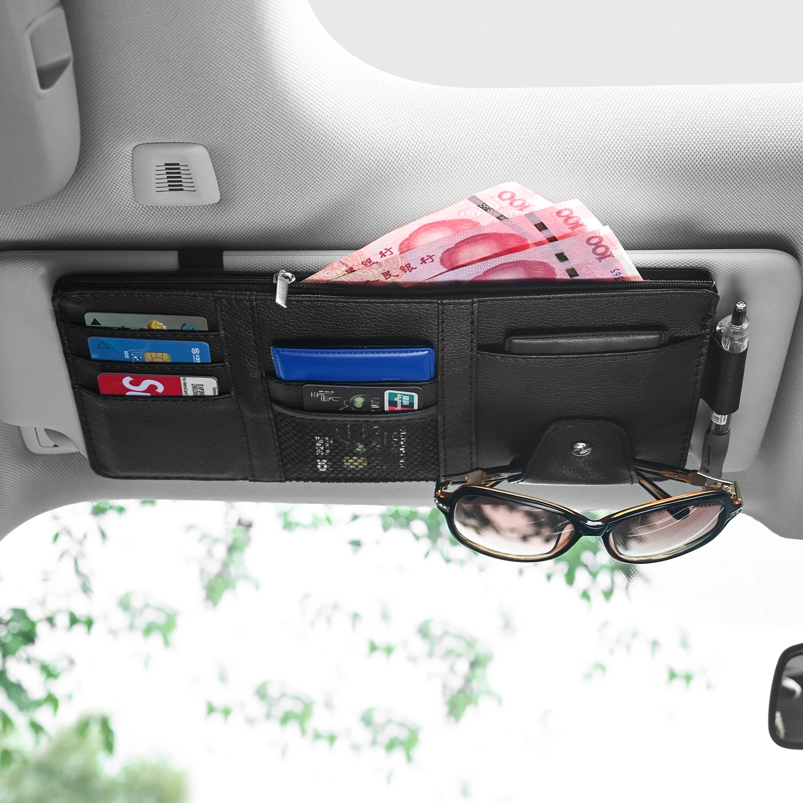 Car Sun Visor Organizer Business Card Holder Glasses Case - Image 4