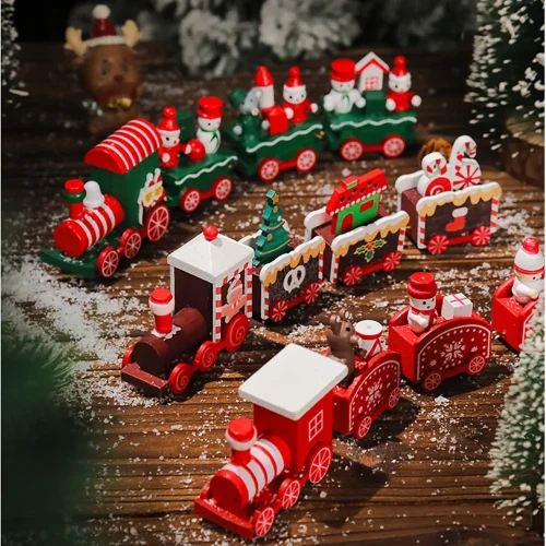 Christmas Wooden Train Decoration Gift Box Home Ornament