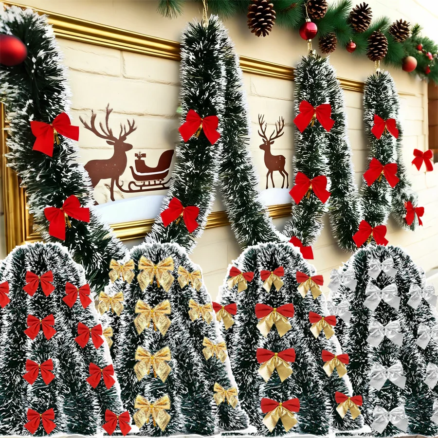 10M Green Tinsel Ribbon Garland with Bows for Holiday Decor