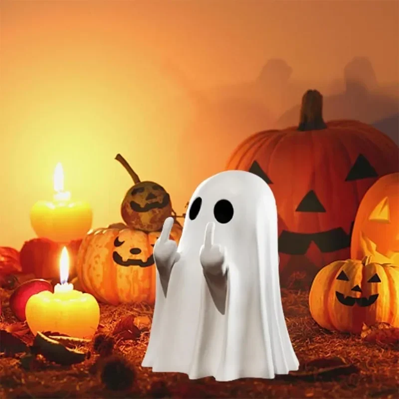 Car Decorate Luminous Middle Finger Cute Ghost Statue Small Scary Ghost Figurines Halloween Decoration Home Table Ornaments - Image 2
