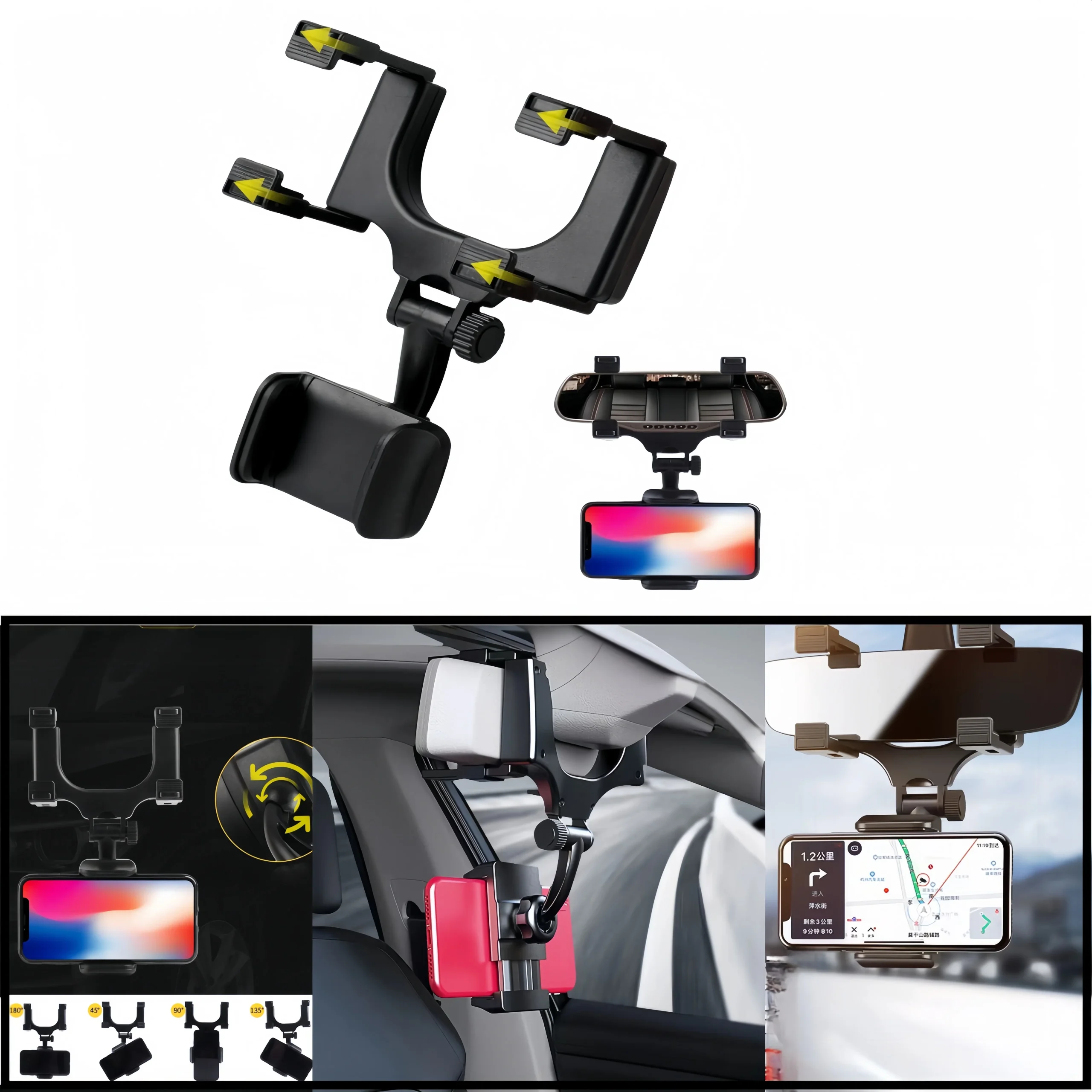 Foldable Rearview Mirror Car Phone Holder GPS Navigation Mount - Image 2