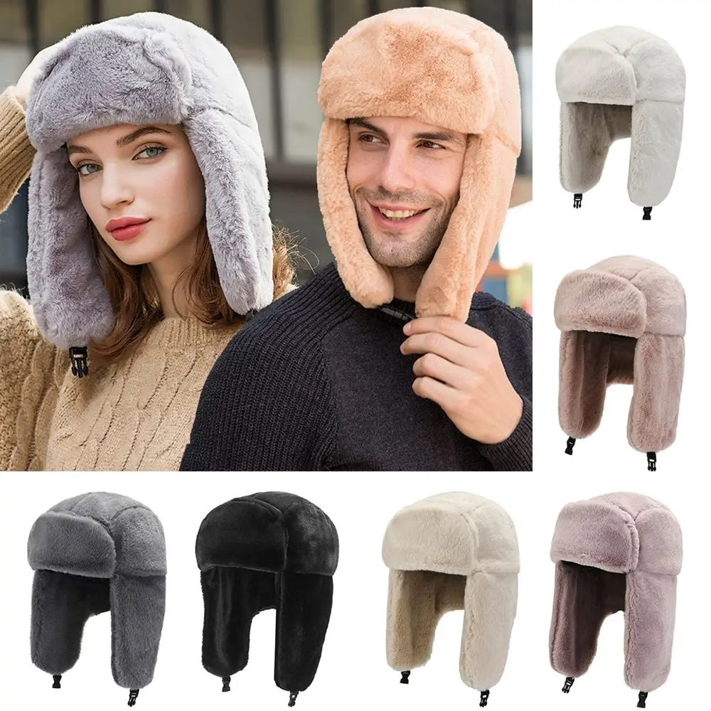 Thick Plush Ushanka Bomber Hat for Winter Skiing Outdoor