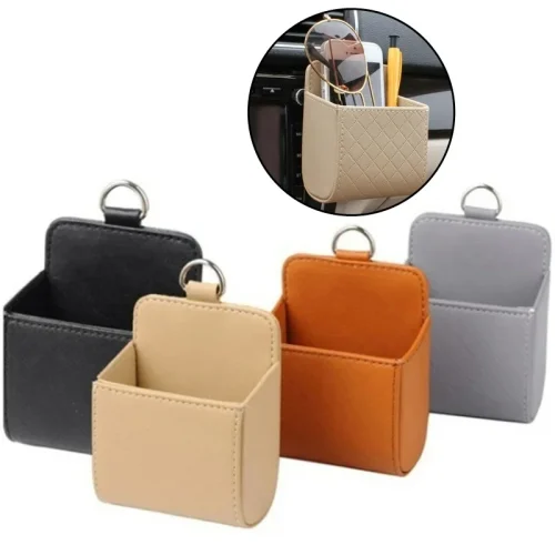 Leather Car Air Vent Organizer Box Phone Holder Storage Solution