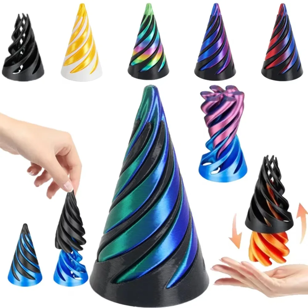 3D Printed Spiral Cone Pyramid Optical Illusion Desk Toy