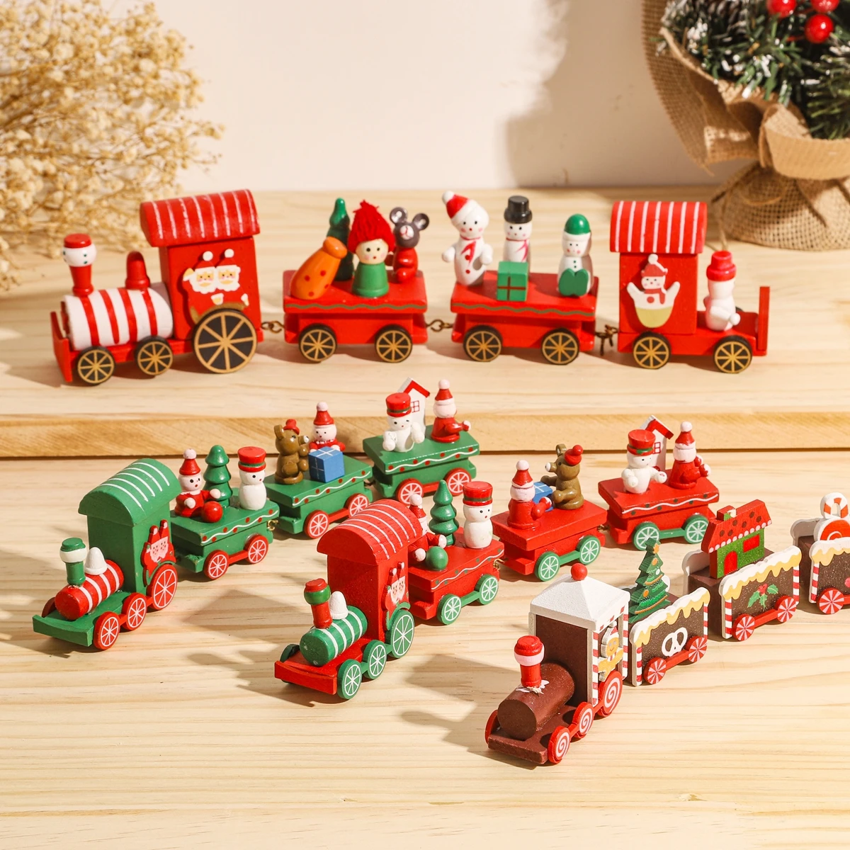 Christmas Train Ornament Wooden Plastic Home Decor Gifts - Image 6