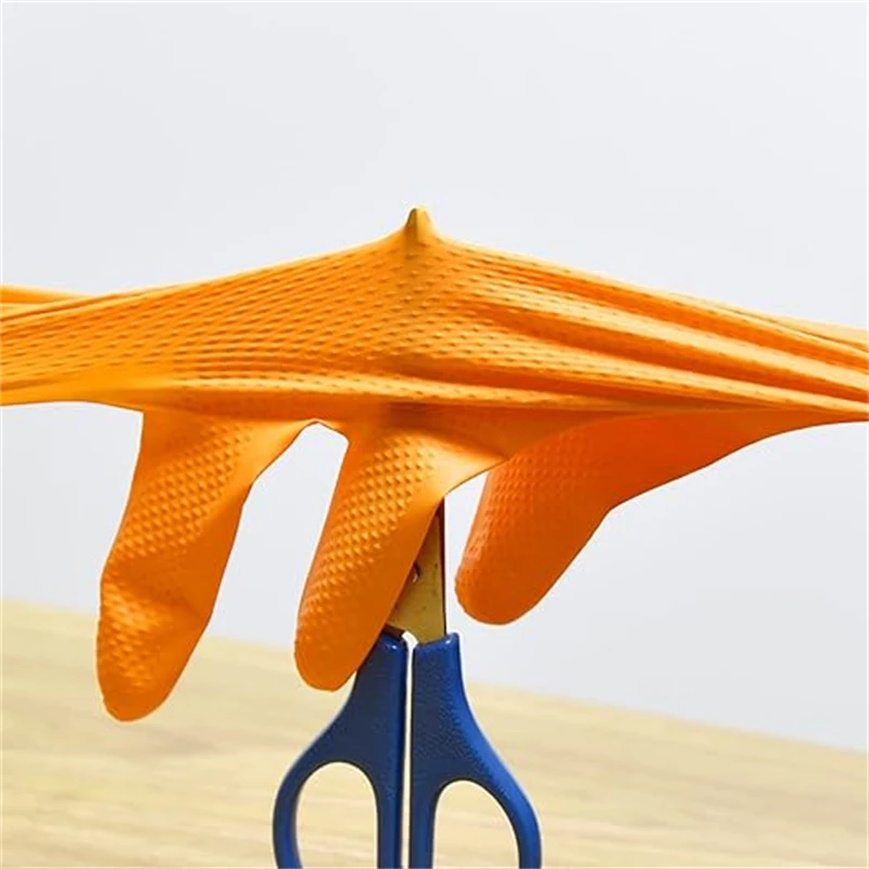Heavy Duty Orange Nitrile 8Mil Disposable Work Gloves - Image 3