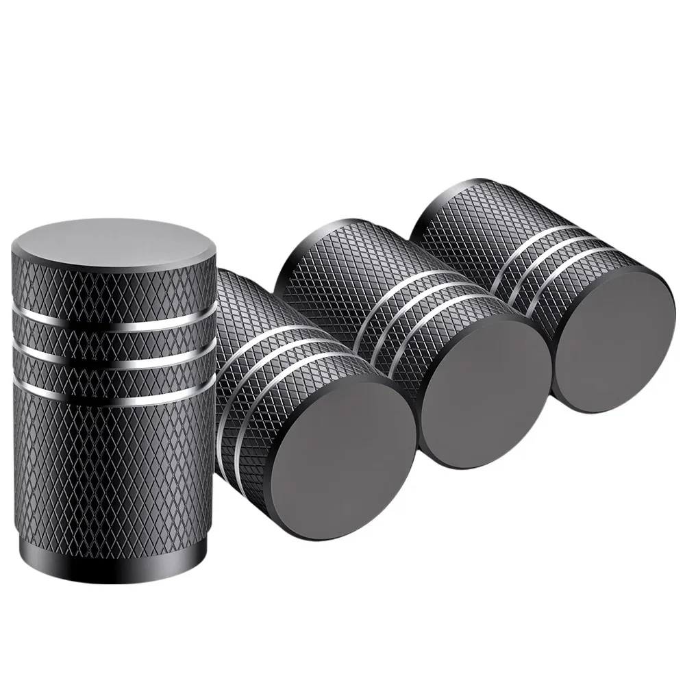 Aluminum Tire Valve Stem Caps Knurling Style Universal 4Pcs