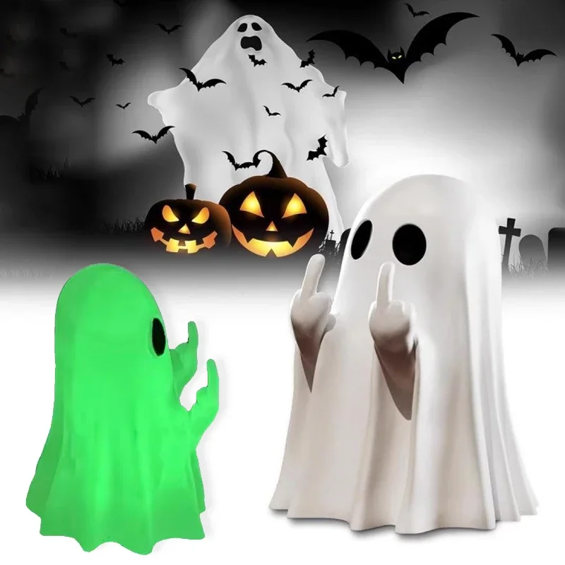 Car Decorate Luminous Middle Finger Cute Ghost Statue Small Scary Ghost Figurines Halloween Decoration Home Table Ornaments - Image 3