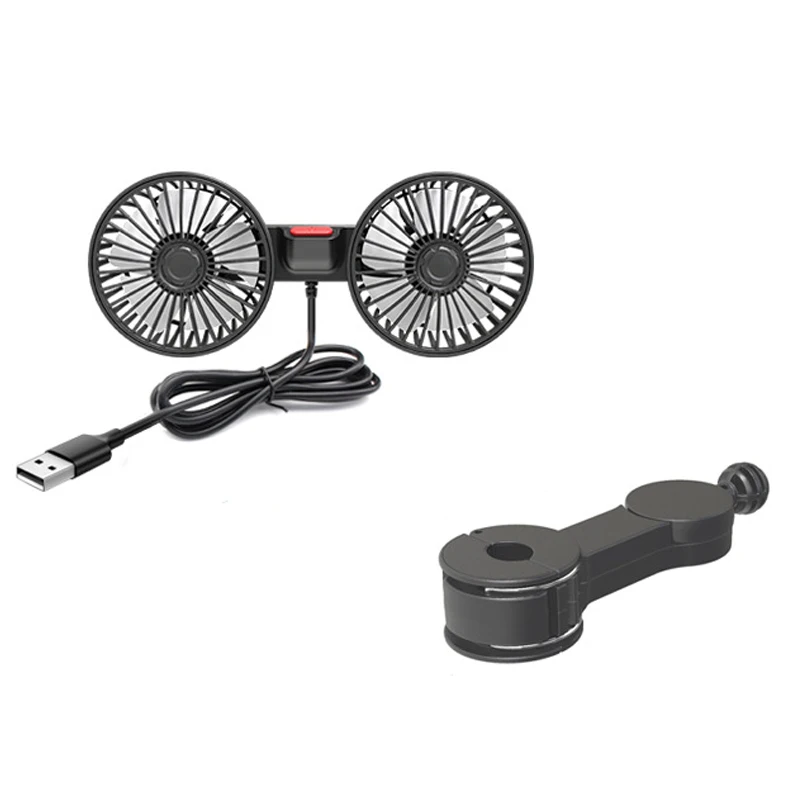 USB Car Cooling Fan 3-Speed Dual Head 360 Degree Rotation