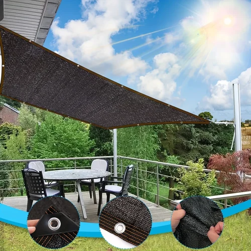 Black Shade Cloth Sunblock Mesh Taped Edge Grommets 6×8 ft