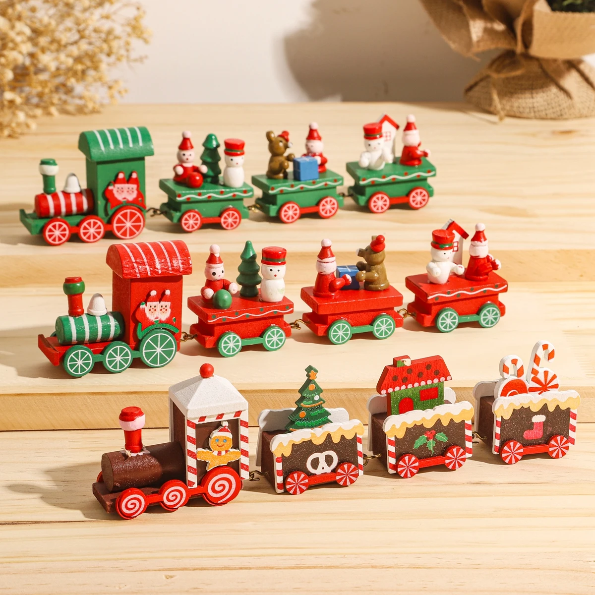 Christmas Train Ornament Wooden Plastic Home Decor Gifts - Image 2