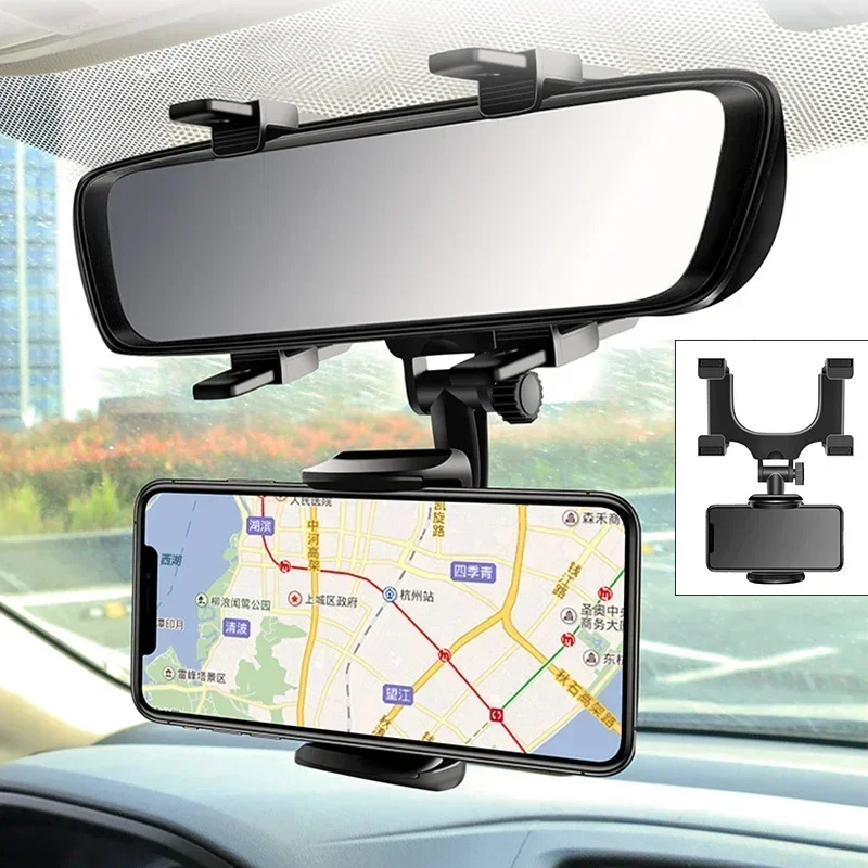 Foldable Rearview Mirror Car Phone Holder GPS Navigation Mount