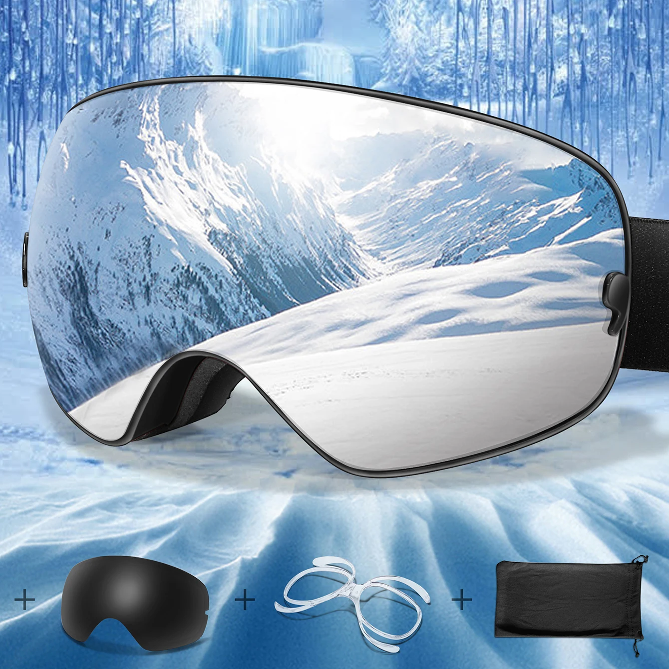 UV400 Anti-Fog Ski Goggles Polycarbonate Lens for Men Women