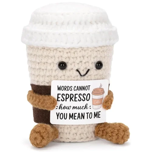 Handmade Crochet Emotional Support Coffee Doll Home Decor
