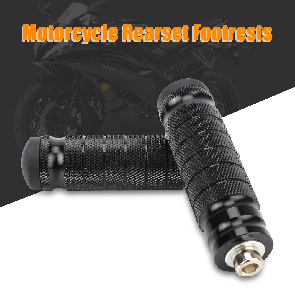 Aluminum Motorcycle Rearset Footpegs Non-Slip Black Pair - Image 2