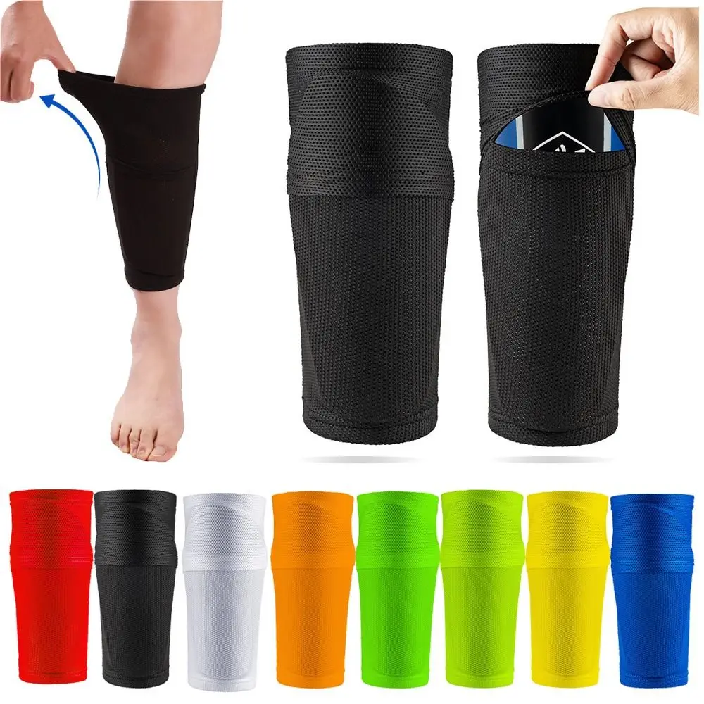 Nylon Soccer Shin Guards Adult Calf Protectors with Pocket