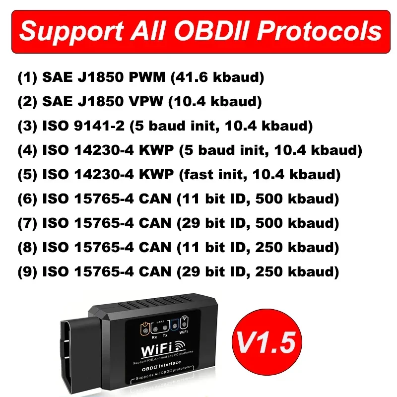 ELM327 V1.5 WiFi OBD2 Scanner for Android iOS PC Diagnostics - Image 5
