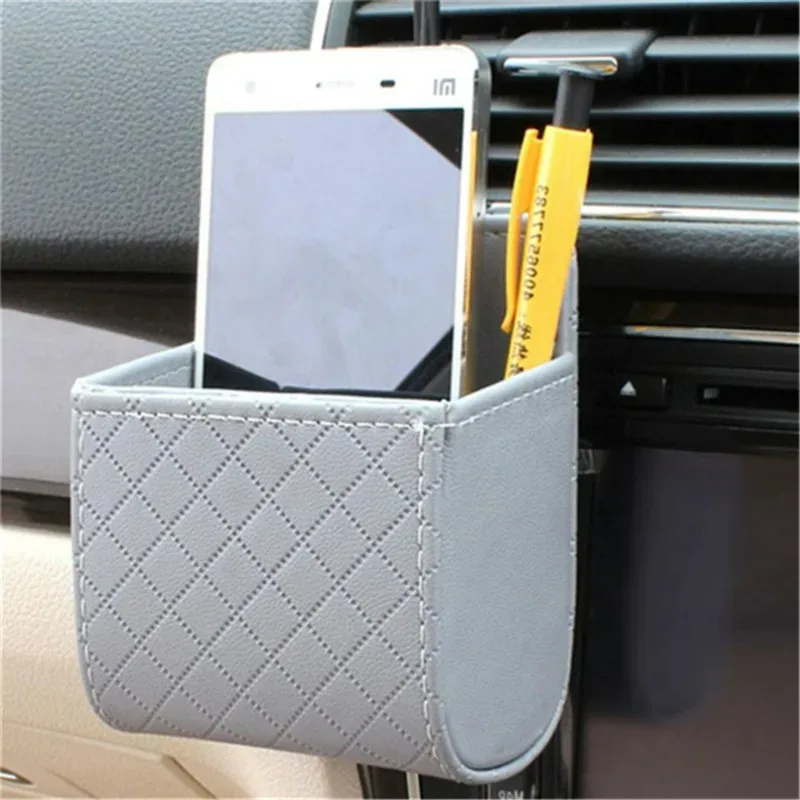 Leather Car Air Vent Organizer Box Phone Holder Storage Solution - Image 6